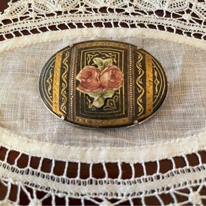 Antique Damascene Midas of Toledo Spain Rose Trombone Clasp Brooch
